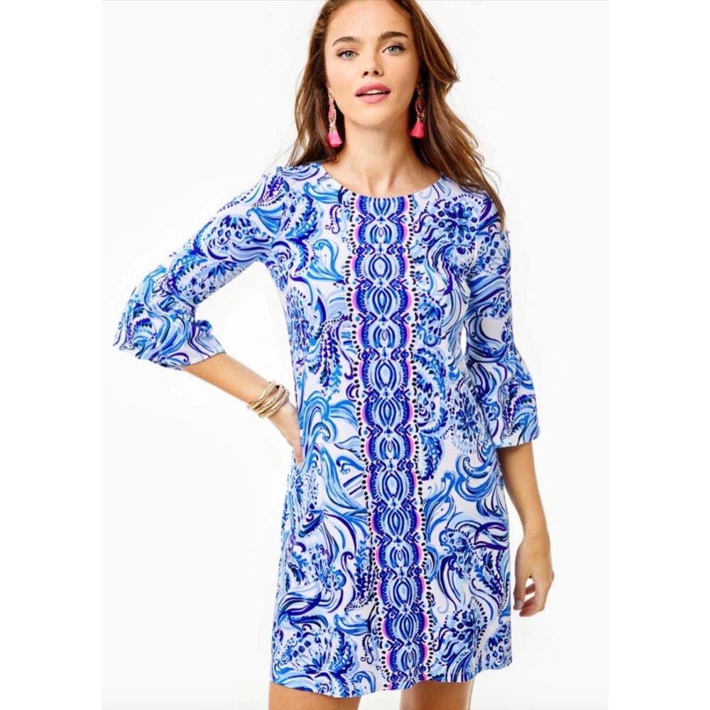 Lilly‎ Pulitzer Ophelia Dress Womens XS Blue Don't Be Jelly Coastal Resortwear